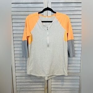 Lululemon Spincity 3/4 Sleeve Gray and Orange Shirt Size 8